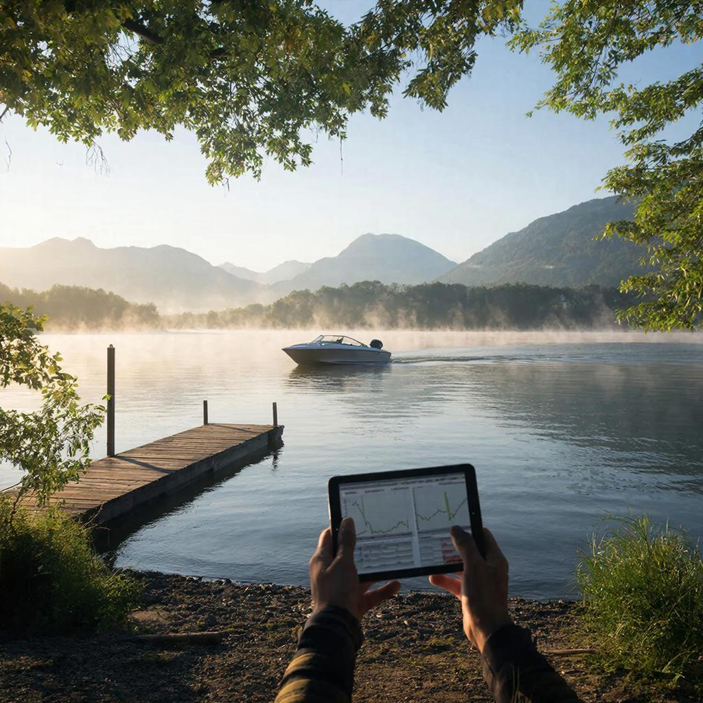 Сцена с лодкой на озере, где показывается электрический мотор и фактор выбора его мощности.